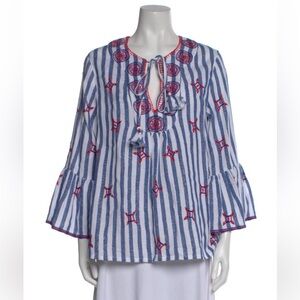 Nimo with Love Striped Tie Neck Blouse